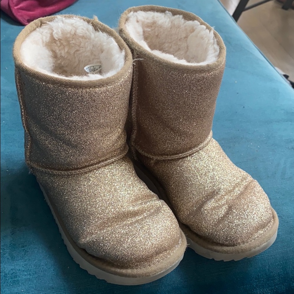Gold Uggs, worn, size 2 girls, glitter gold